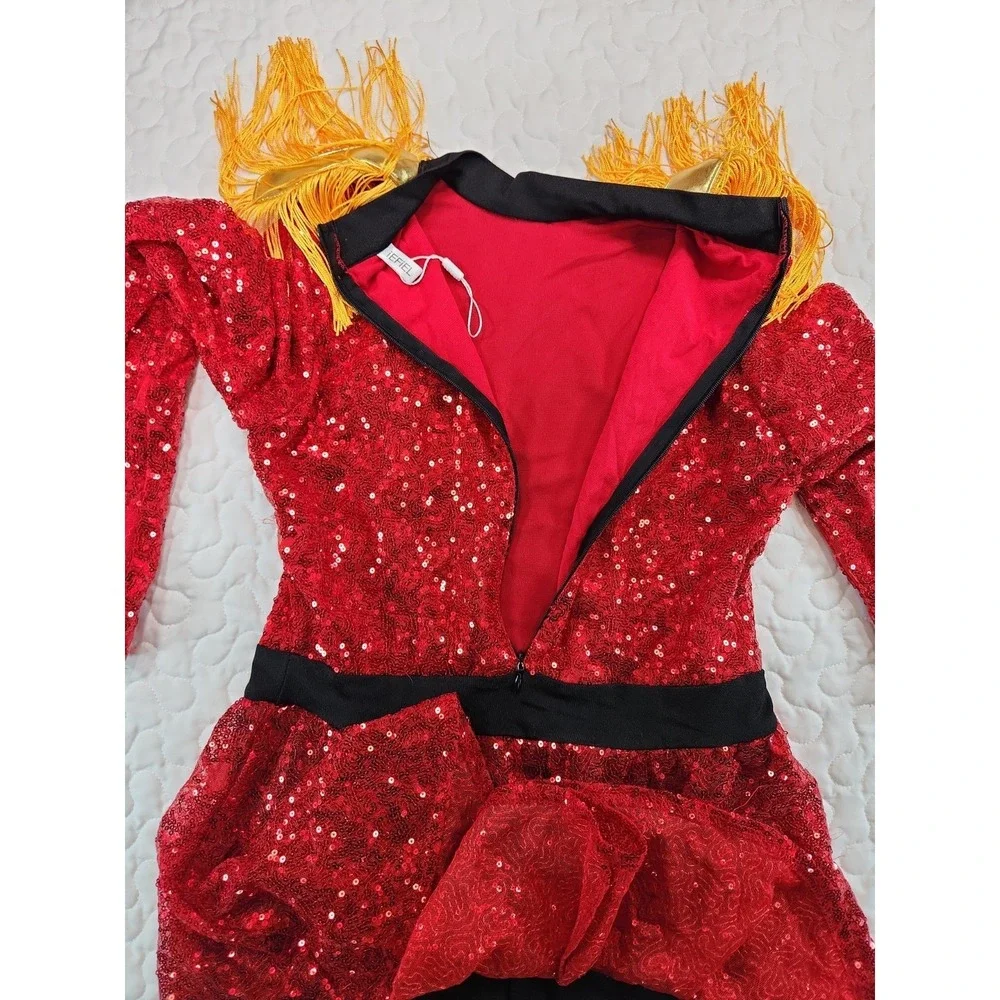 Toy Soldier Dance Costume RED SEQUIN Fringe Skirt Nutcracker Dress Girl 14  NEW